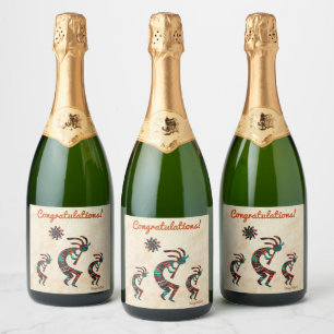 Three Southwest Kokopelli Wine Label