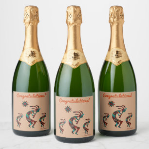 Three Southwest Kokopelli Wine Label