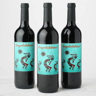 Three Southwest Kokopelli Wine Label