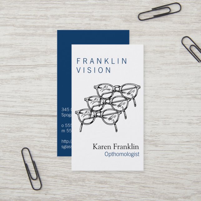 Three Spectacles Eyewear Optical Vision Business Card (Front/Back In Situ)