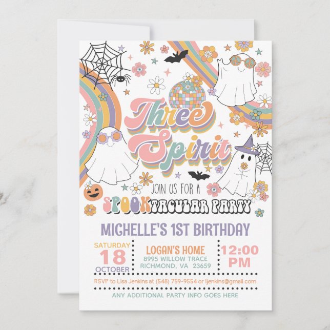 Three Spirit 3rd Birthday Invitation - Girl (Front)