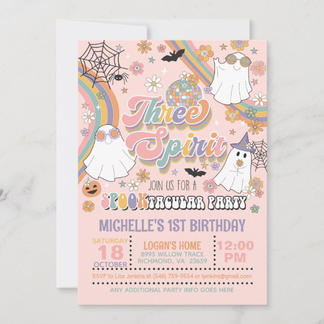 Three Spirit 3rd Birthday Invitation - Girl (Pink) (Front)