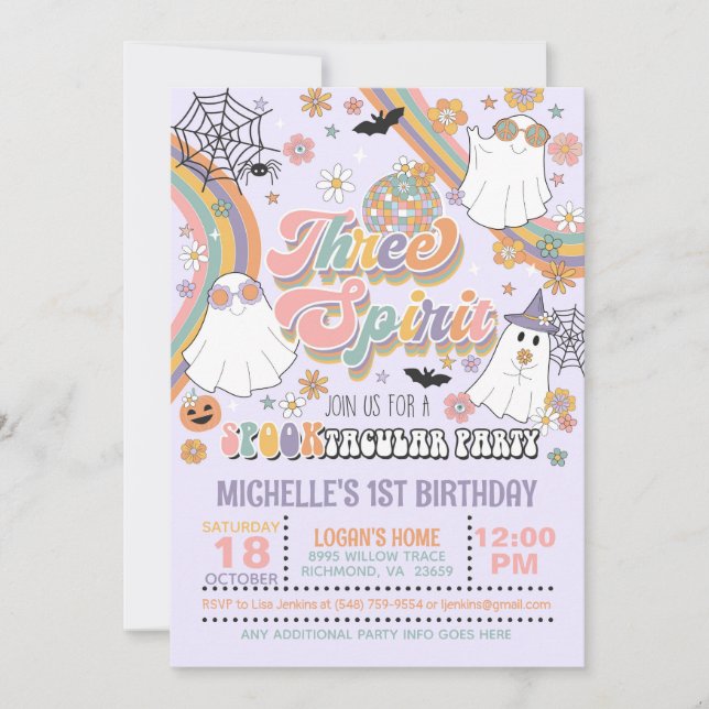 Three Spirit Birthday Invitation - Girl (Purple) (Front)