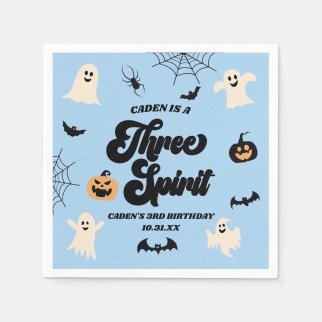 Three Spirit Blue Halloween 3rd Birthday Party Napkin (Front)