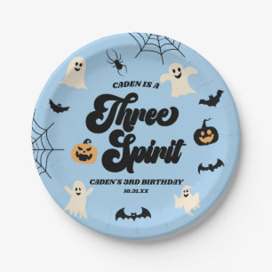 Three Spirit Blue Halloween 3rd Birthday Party Paper Plate