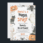 Three Spirit Cute Halloween 3rd Birthday Invite<br><div class="desc">Three Spirit Cute Halloween 3rd Birthday Invite Fall Pumpkin Ghost Spooky Cute Halloween Birthday Invite</div>