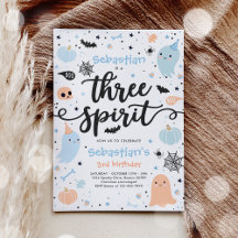 Three Spirit Cute Halloween Ghost 3rd Birthday Inv