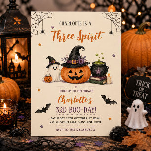 Three Spirit Cute Halloween Ghost 3rd Birthday Invitation
