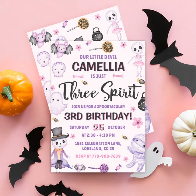 Three Spirit Girls Halloween 3rd Birthday Party Invitation (Creator Uploaded)