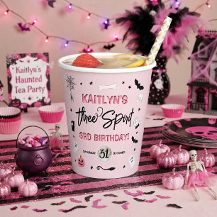 Three Spirit! Girls Halloween 3rd Birthday Party Paper Cups