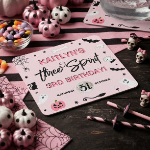 Three Spirit! Girls Halloween 3rd Birthday Party Square Paper Coaster