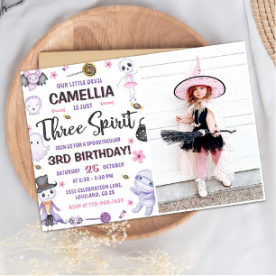 Three Spirit Girls Halloween 3rd Birthday Photo Invitation