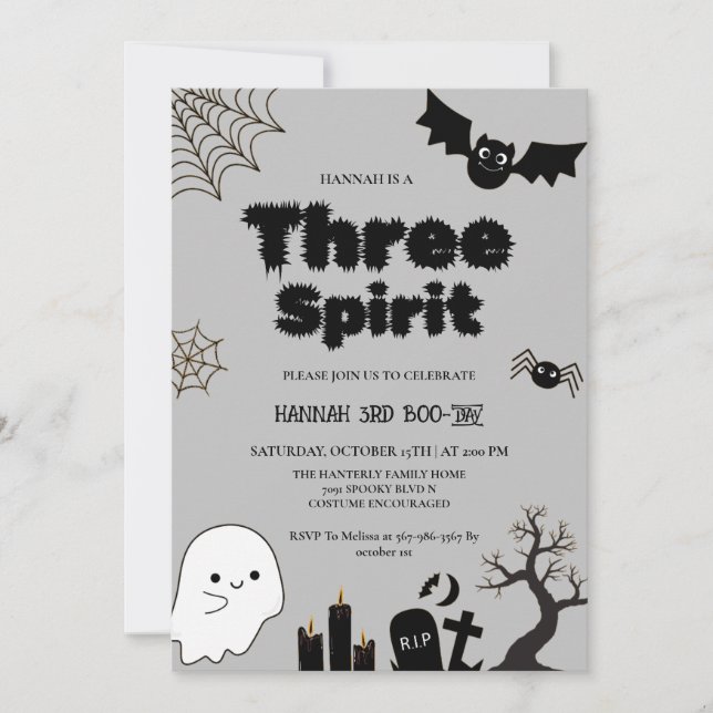 Three Spirit Halloween 3rd birthday party Invitation (Front)