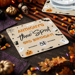 Three Spirit! Halloween 3rd Birthday Party Square Paper Coaster
