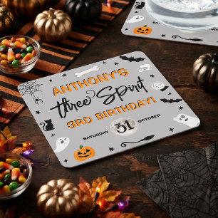 Three Spirit! Halloween 3rd Birthday Party Square Paper Coaster