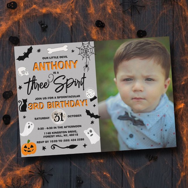 Three Spirit! Halloween 3rd Birthday Photo Invitation (Creator Uploaded)