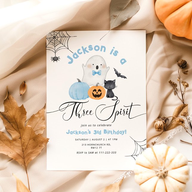 Three Spirit Halloween blue spooky boy birthday Invitation (Creator Uploaded)