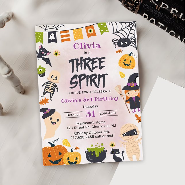 Three Spirit Halloween Cute Ghost Birthday Party Invitation (Creator Uploaded)