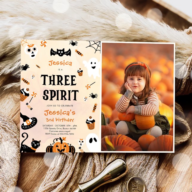 Three Spirit Halloween Cute Ghost Birthday Party Invitation (Creator Uploaded)