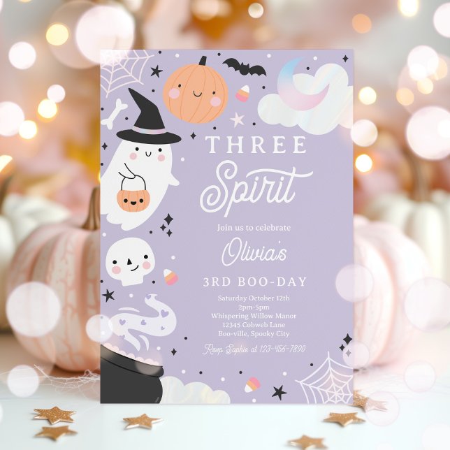 Three Spirit Halloween Ghost 3rd Birthday Party Invitation (Creator Uploaded)