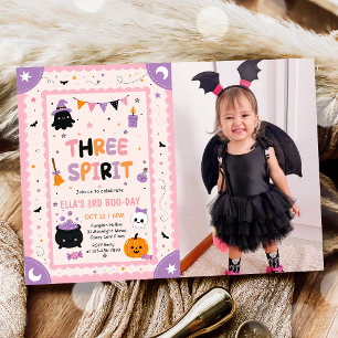 Three Spirit Halloween Girl Birthday Party Photo Invitation