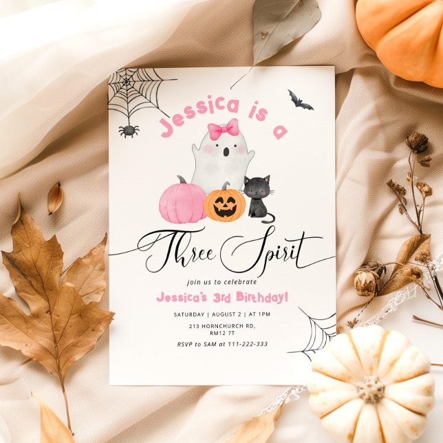 Three Spirit Halloween pink spooky girl birthday Invitation (Creator Uploaded)