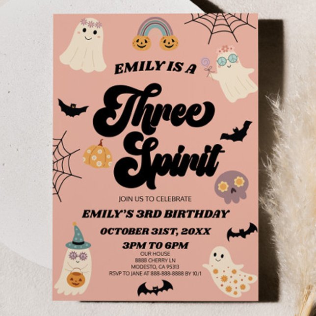 Three Spirit Halloween Third 3rd Birthday Party Invitation (Creator Uploaded)