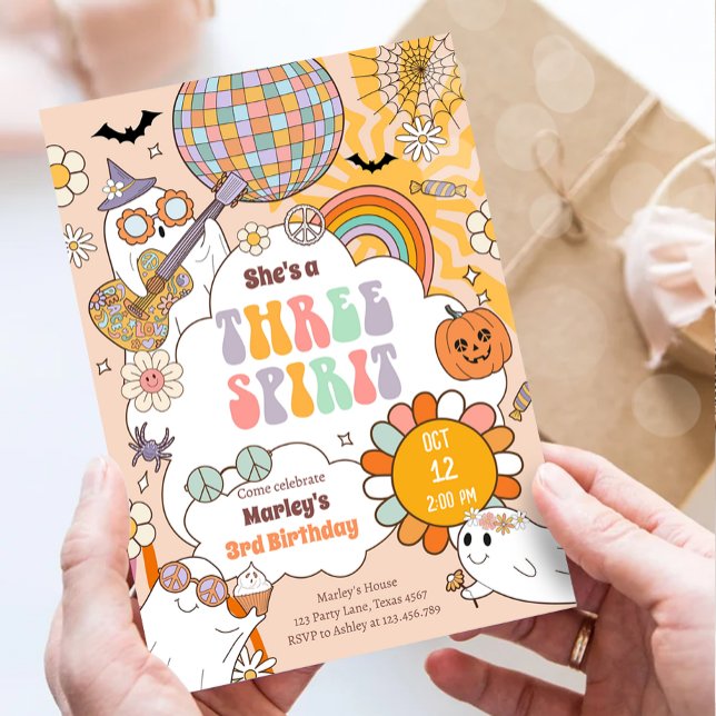Three Spirit Retro Halloween Party Third Birthday Invitation (Creator Uploaded)