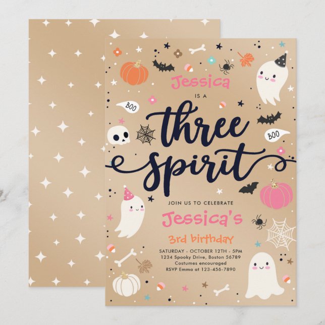 Three Spirit Vintage Halloween Ghost 3rd Birthday Invitation (Front/Back)