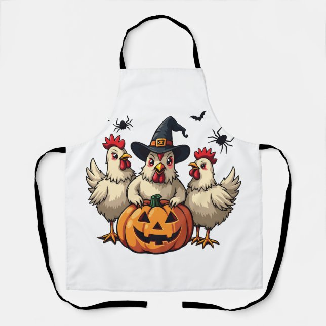 Three Spooky Halloween Chickens Farmer Fall Witch Apron (Front)