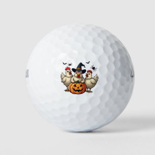 Three Spooky Halloween Chickens Farmer Fall Witch Golf Balls