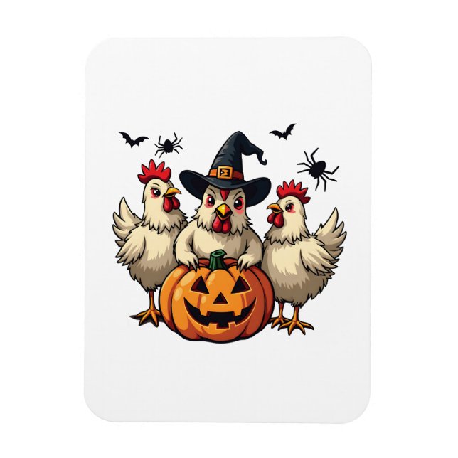 Three Spooky Halloween Chickens Farmer Fall Witch Magnet (Vertical)