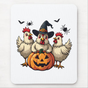 Three Spooky Halloween Chickens Farmer Fall Witch Mouse Mat