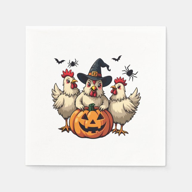 Three Spooky Halloween Chickens Farmer Fall Witch Napkin (Front)