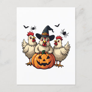 Three Spooky Halloween Chickens Farmer Fall Witch Postcard