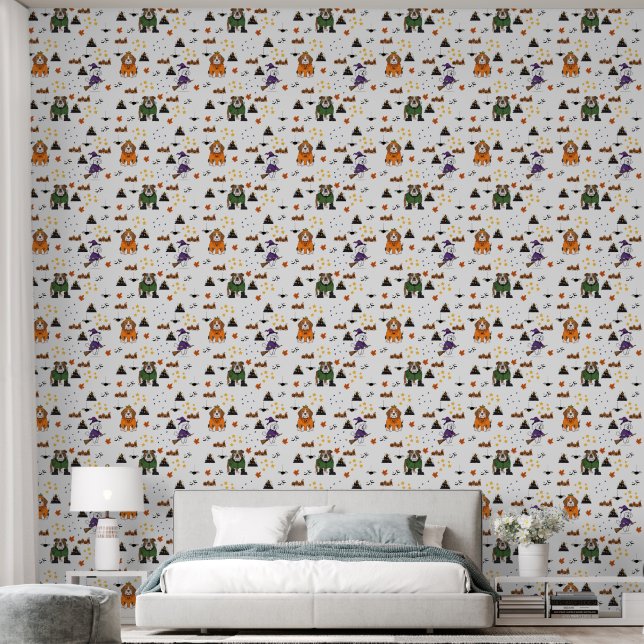 Three Spooky Halloween Dogs Pattern Wallpaper (Bedroom)