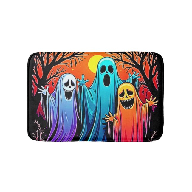 Three Spooky Halloween Ghosts Design Bath Mat (Front)