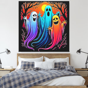 Three Spooky Halloween Ghosts Design Canvas Print