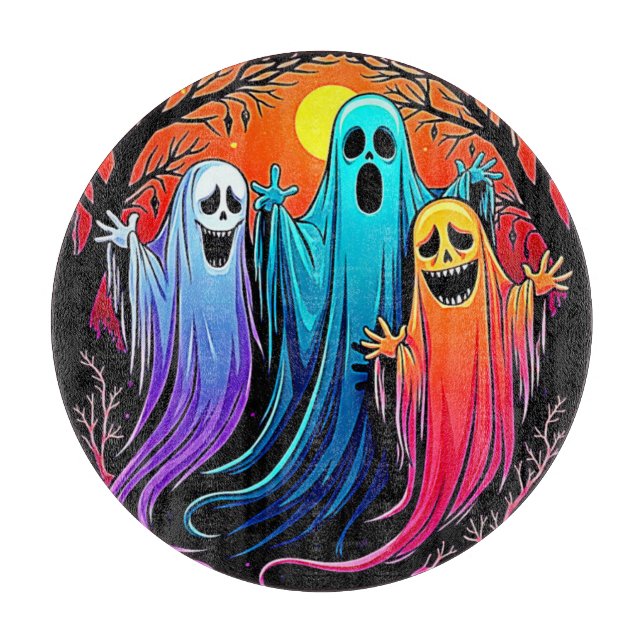 Three Spooky Halloween Ghosts Design Cutting Board (Front)