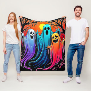 Three Spooky Halloween Ghosts Design Fleece Blanket