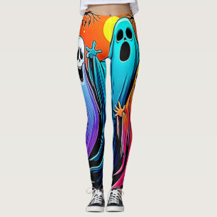 Three Spooky Halloween Ghosts Design Leggings
