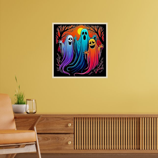 Three Spooky Halloween Ghosts Design Poster (Living Room 2)