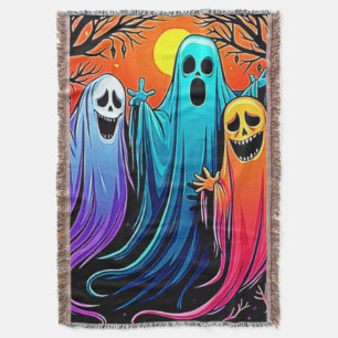 Three Spooky Halloween Ghosts Design Throw Blanket
