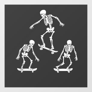 Three Spooky Skating Skeleton Halloween Skateboard Window Cling