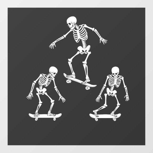 Three Spooky Skating Skeleton Halloween Skateboard Window Cling (Sheet)