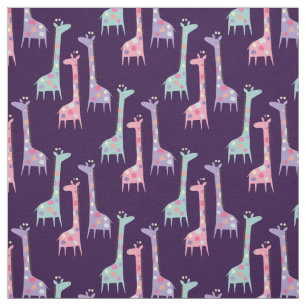 Three Spotted Giraffes Pattern on Purple Fabric
