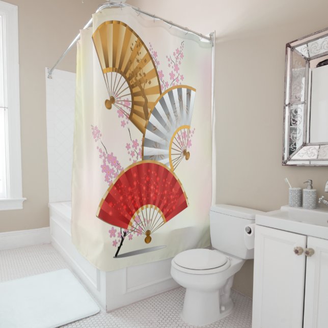 Three spring fans shower curtain (In Situ)