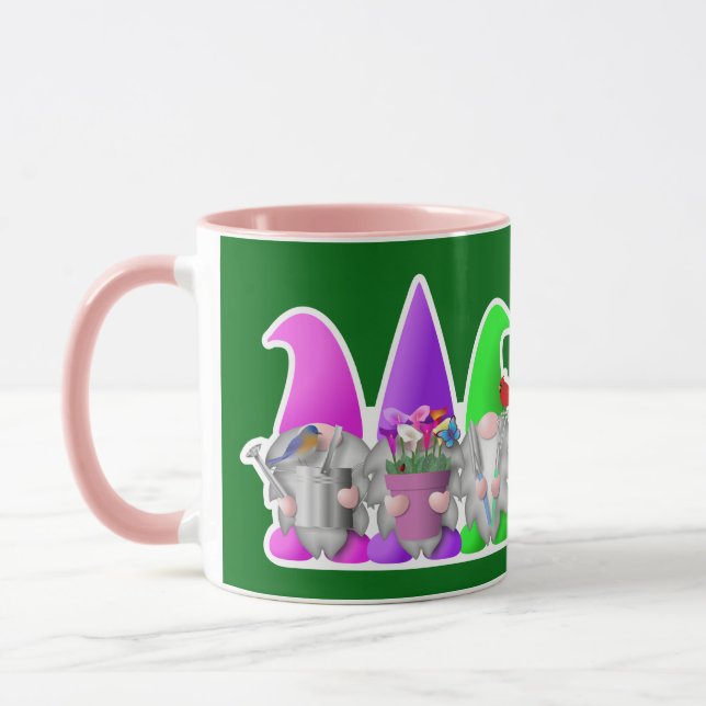 Three Spring Gardening Gnomes Mug (Left)