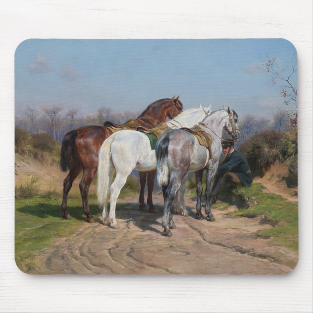 Three Stallion Horses (by Rosa Bonheur) Mouse Mat (Front)