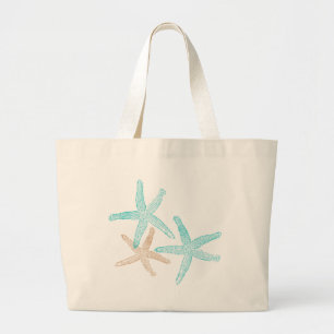 Three Starfish Teal and Tan Large Tote Bag